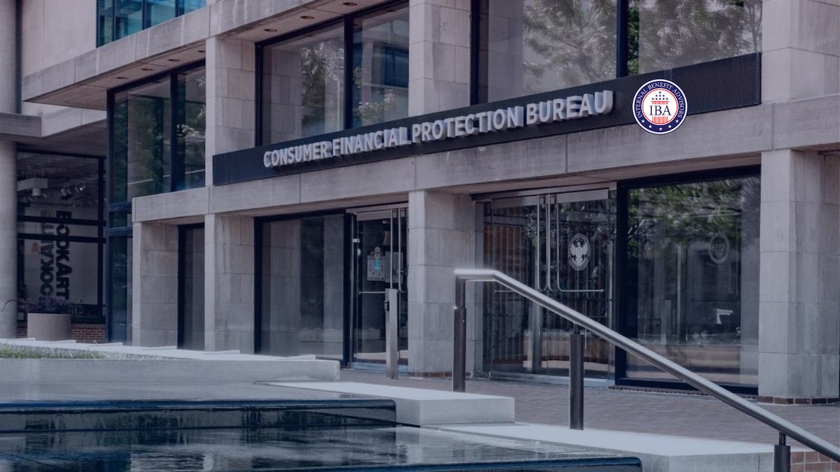 The entrance to the Consumer Financial Protection Bureau building, with its name across the facade