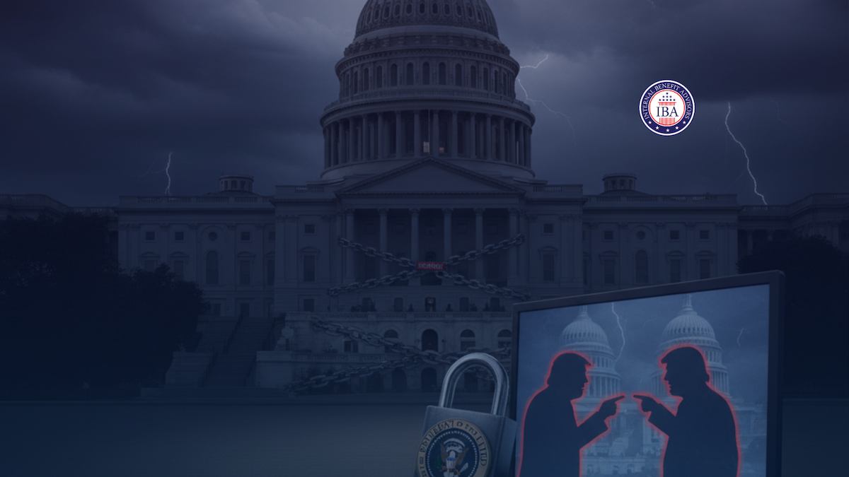 The Capitol under a stormy sky with lightning, a padlock and a lit screen in the foreground