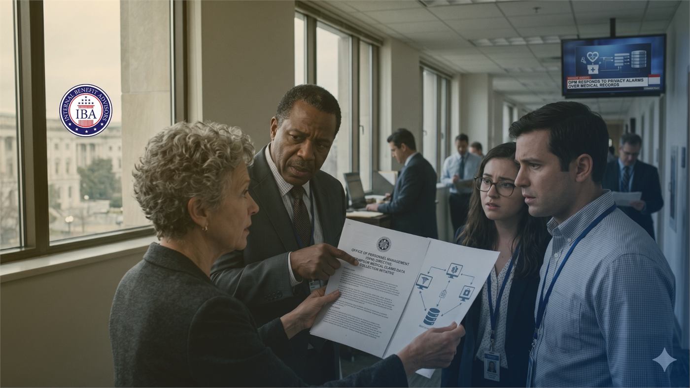 Colleagues in an office corridor examining a printed document together
