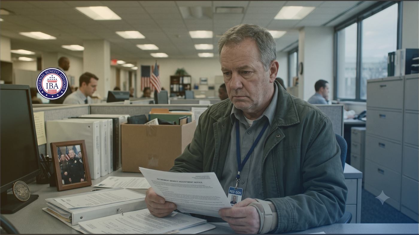 A man at an office desk reading a document, boxes and files stacked around him