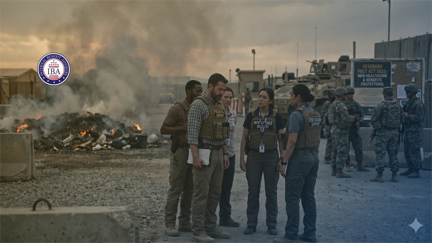 Aid workers and soldiers standing among rubble at a damaged site