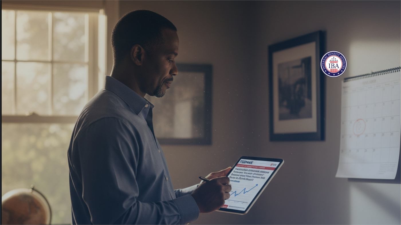 A man in a dim room reading a tablet showing a market chart