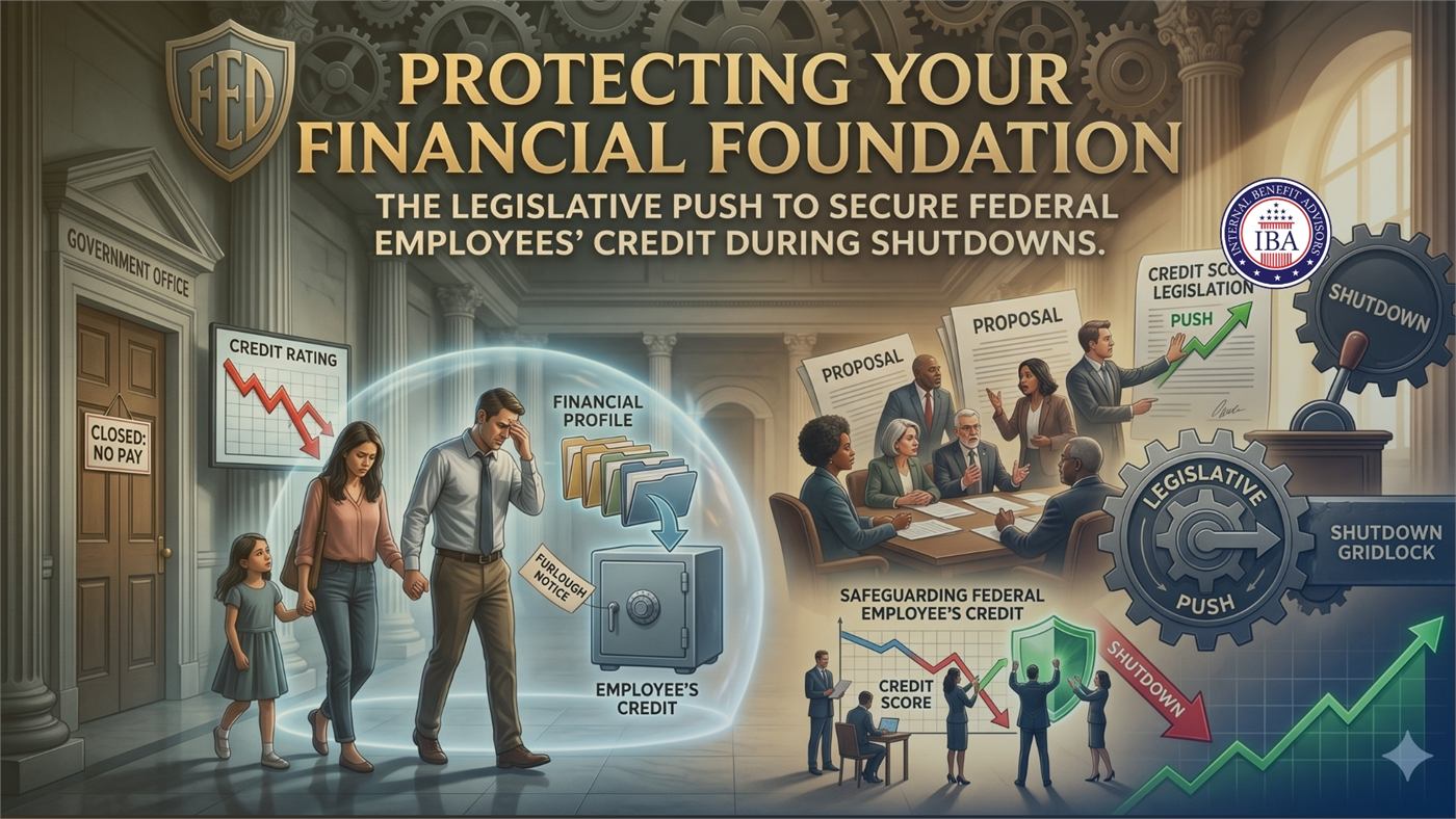 An illustration headed Protecting Your Financial Foundation: The Legislative Push to Secure Federal Employees' Credit During Shutdowns