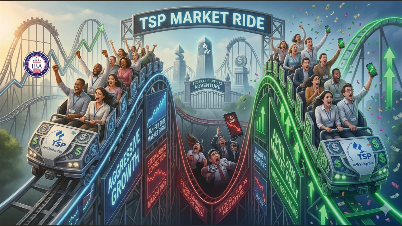An illustration of people riding a rollercoaster labelled TSP Market Ride between rising green and falling red tracks