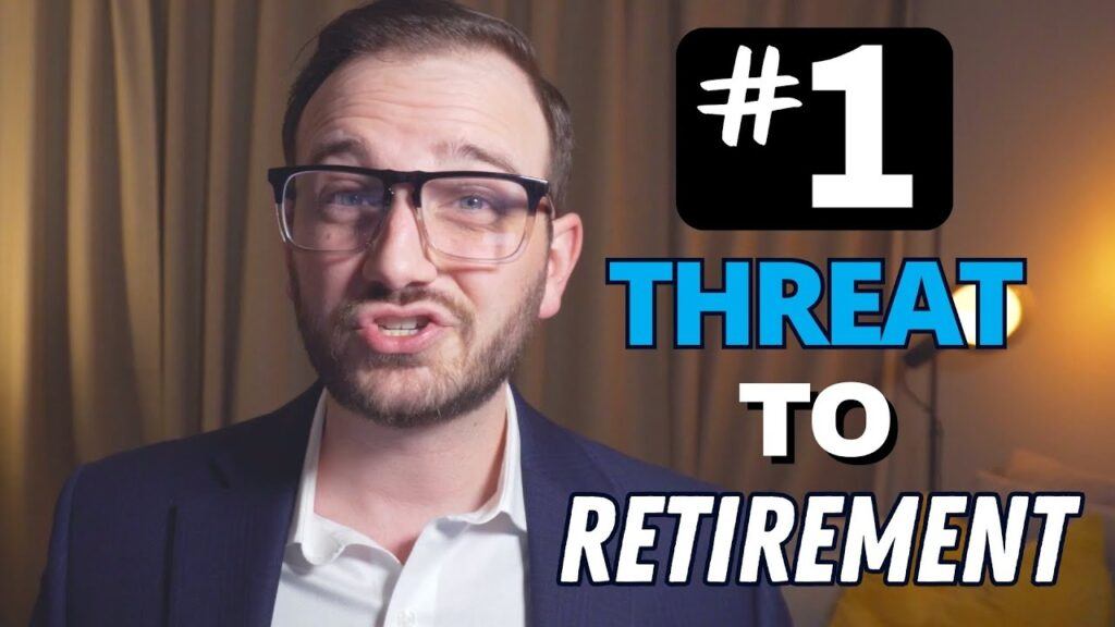 A man speaking to camera beside the words Number 1 Threat to Retirement