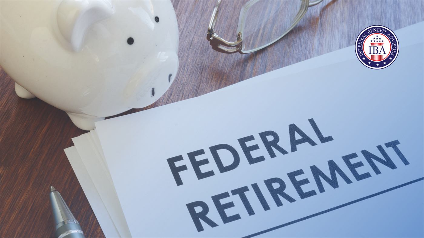A document headed Federal Retirement beside a piggy bank and reading glasses