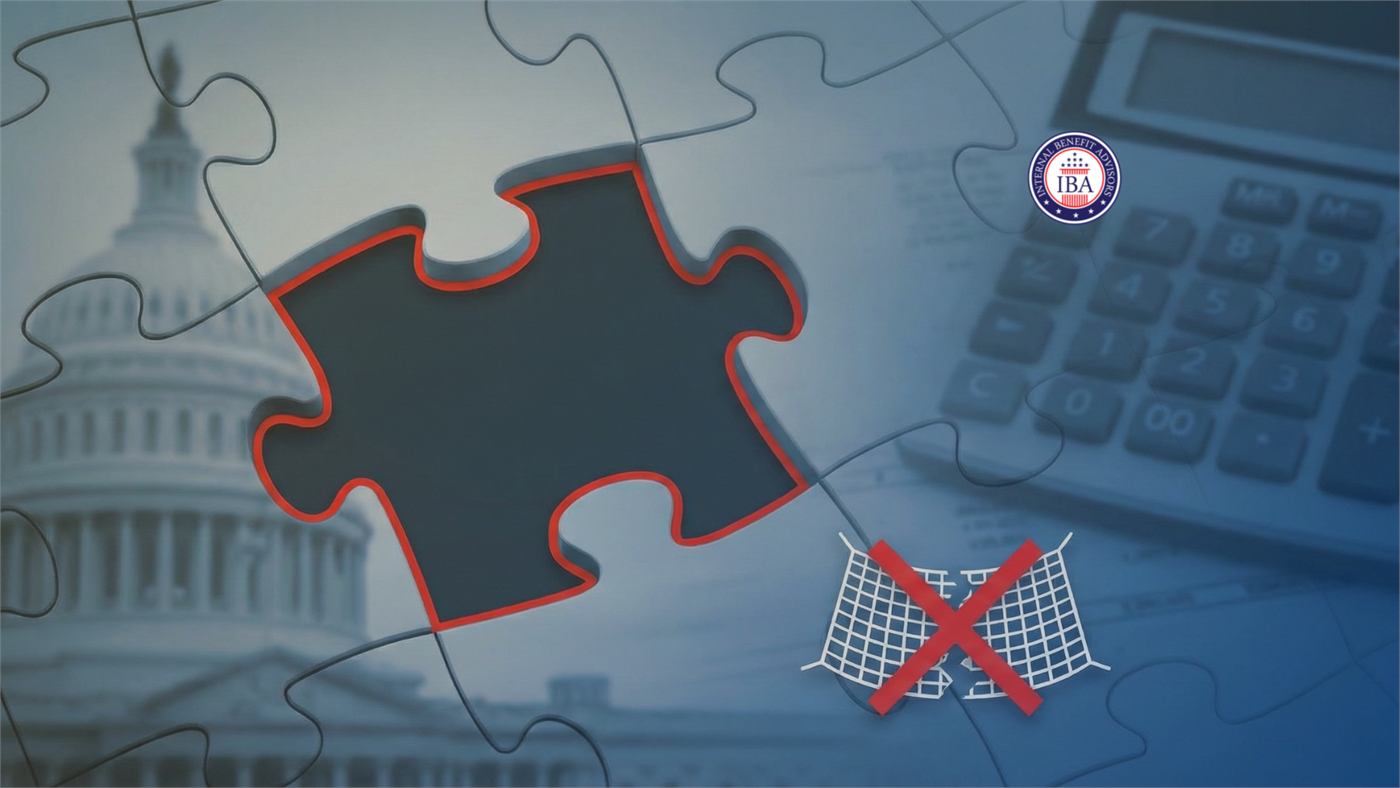 A jigsaw with a missing piece over an image of the Capitol and a calculator, one piece marked with a red cross