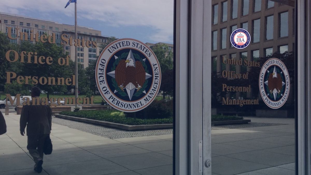 The entrance and seal of the United States Office of Personnel Management building