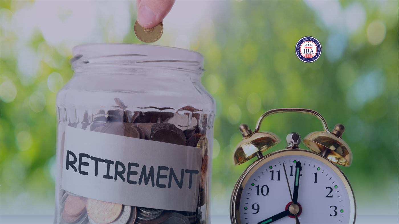 A coin being dropped into a jar labelled Retirement, beside a brass alarm clock